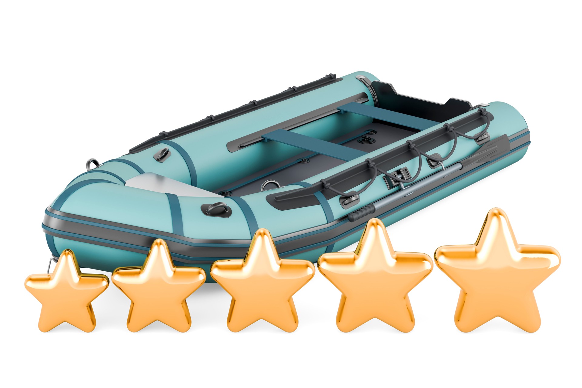 Inflatable boat with five golden stars, 3D rendering